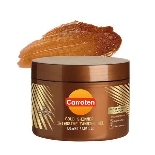 Carroten Gold Shimmer Tanning Gell Browning TanAccelerator |Non-Greasy, Water-Resistant with Carrot &Coconut Oil |Vitamin A & E For Moisture & Hydration lMadein Greece | 5 Fl Oz