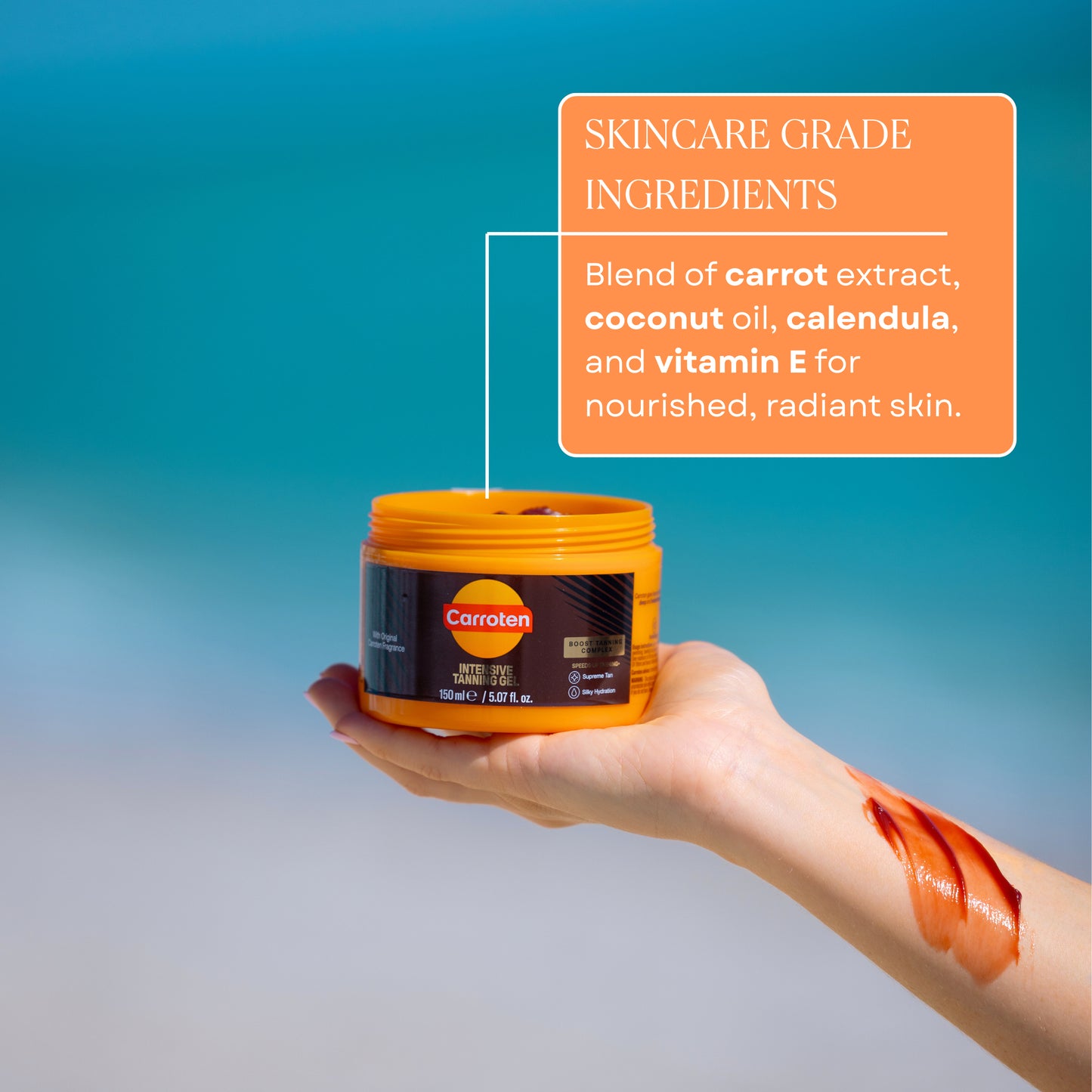 Carroten Gel bronceador intensivo acelerador del bronceadoNo graso, resistente al agua con aceite de zanahoria y cocoVitamina A y E para hidratación |Hecho en Grecia |150 ml